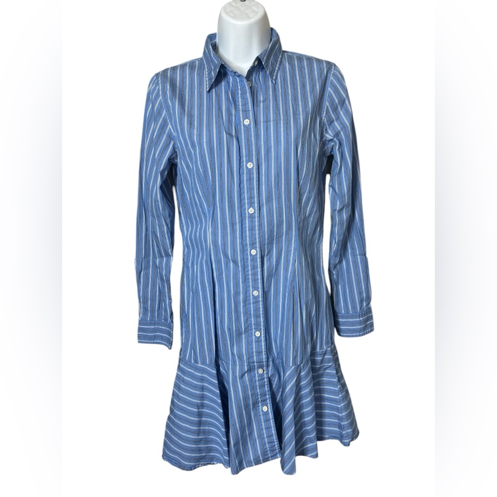 Ralph Lauren Black Label Blue & White Striped Long-Sleeve Shirt Dress